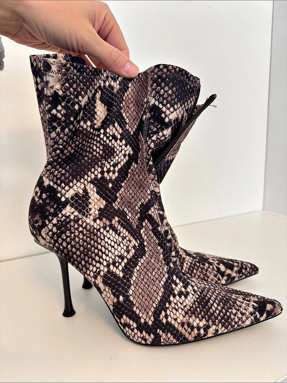 Zara Animal Print Stencil Fabric Ankle Boots Brown & Black EU 38